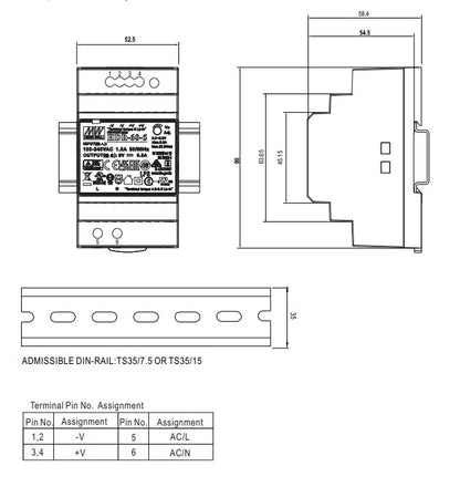 MEAN WELL  DIN-Schiene-Schaltnetzteil HDR-60-5 5VDC/6.5A